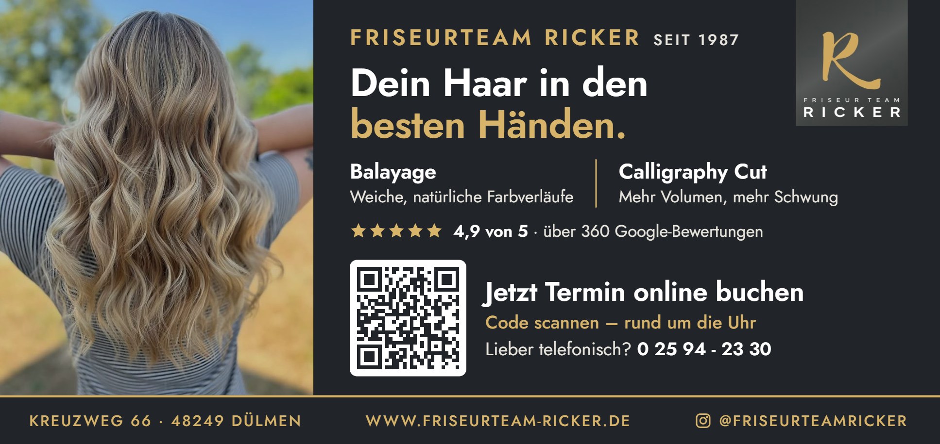 Anzeige Friseurteam Ricker in Dülmen: Balayage und Calligraphy Cut – Sponsor beim Dülmener Winter